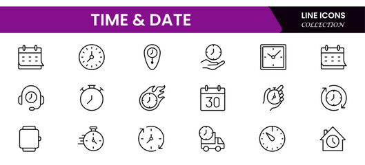 Time icon set. Timer, alarm, schedule, hourglass, clock icons. Solid icon collection.