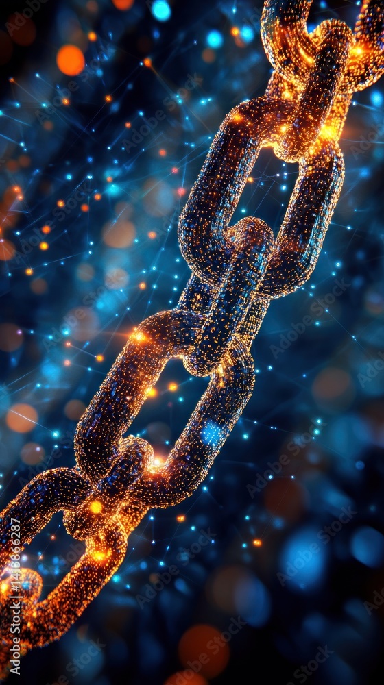 Poster abstract glowing chain in a digital network background