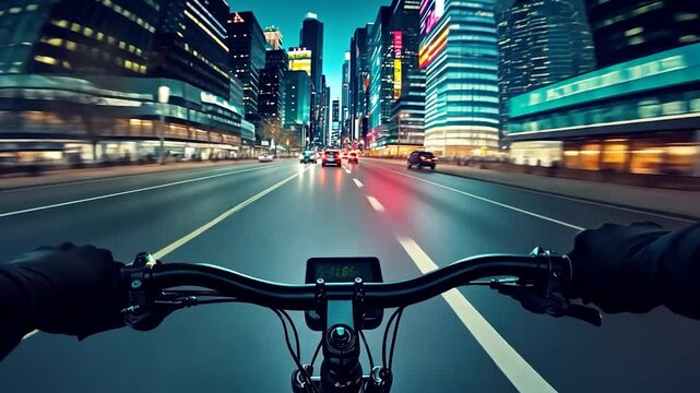 Night city ride, urban e-bike