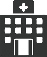 Obraz premium Minimalist Grey Hospital Building Icon with Cross Symbol Transparent Design