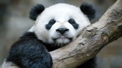 Fototapeta premium Adorable panda cub resting in tree closeup wildlife nature photography