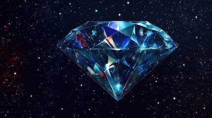 Cosmic Blue Diamond Glimmering in Space; Luxury Ad