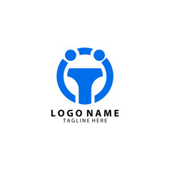 Steering wheel and people symbol logo design vector