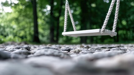 Serene swing in lush greenery tranquil nature scene for relaxation and peace