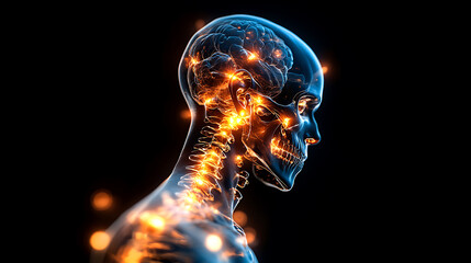 Naklejka premium Digital Anatomy Of Human Brain Functionality Highlighting Neural Pathways Artificial Intelligence Connection And Medical Research On Mental Health With Neural Activity Onset