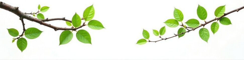Isolated Branches on White Background with Bark, greenery, isolated, wood