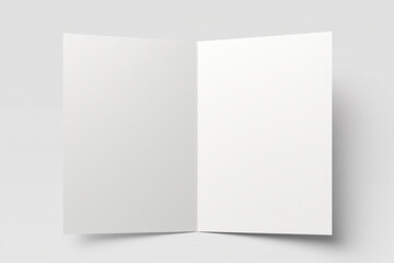 Open blank card mockup on white background in minimalist vertical layout for stationery branding invitation or design presentation with empty space..