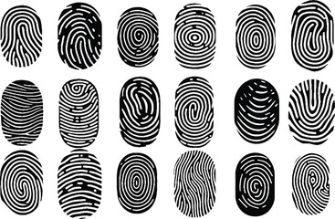 Big collection of fingerprints icon. Digital fingerprint, finger print fingerprint lock secure security vector icon. Thumb Print illustration. 