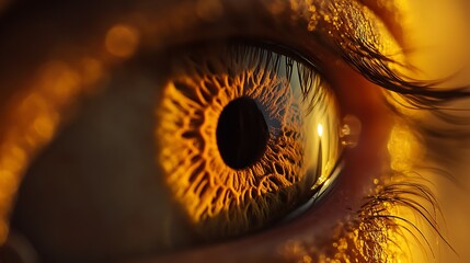 Eye Close-up with Golden Light Reflecting in the Pupil