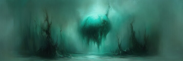 Obraz premium Misty, ethereal landscape with a looming, dripping entity