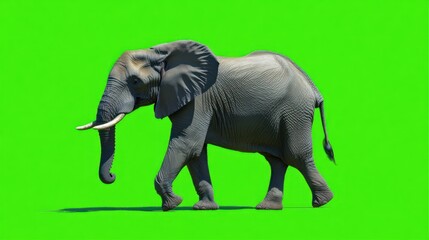 Obraz premium African elephant walking, green screen, safari background, chroma key, wildlife