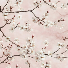 Admiring cherry blossom patterns serene nature digital art soft pink background tranquil viewpoint calm aesthetic