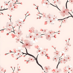 Fototapeta premium Delicate cherry blossoms blooming spring season floral pattern light pink background aesthetic view nature's beauty