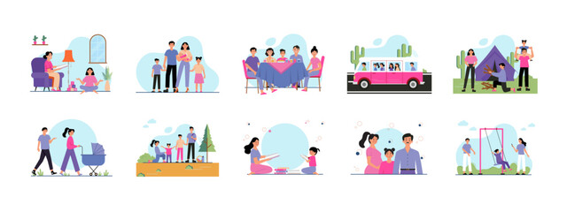 Obraz premium Family illustration set. Flat vector illustration concept.