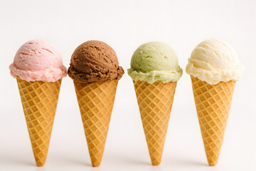 Colorful Ice Cream Cones with Different Flavors