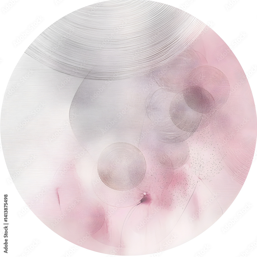 Poster creating soft pastel circular patterns art studio digital artwork contemporary space aesthetic view 