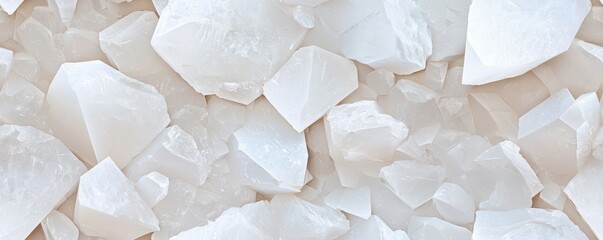 A close-up view of white crystalline rocks, showcasing their unique shapes and textures on a light background.