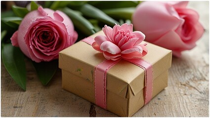 pink rose and gift box