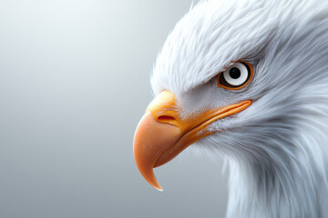 Obraz premium Majestic white eagle with intense gaze, showcasing its striking features and vibrant orange beak. This powerful bird symbolizes strength and freedom in nature