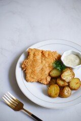Fish and chips with tar tar sauce 