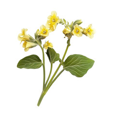 Cowslip creeper plant with yellow flowers and green leaves isolated on Transparent background for botanical study, Cowslip creeper isolated on PNG background