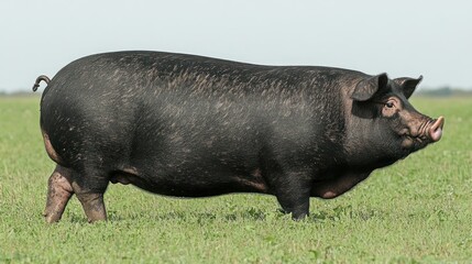 Large black pig in a field
