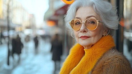 Elegant Senior Woman in City Street, Stylish and Confident