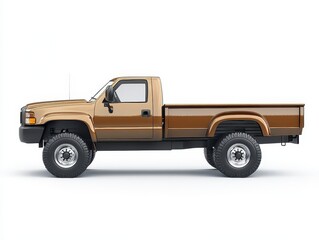 Bronze Pickup Truck Side View on White Background