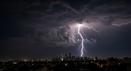 Lightning Strike City Nightscape.