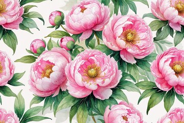 Fototapeta premium Elegant Watercolor Pink Peonies with Gold Accents for Chic Botanical Art and Decor