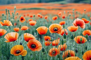Obraz premium Stunning Watercolor Poppy Fields Perfect for Floral Aesthetic Backgrounds