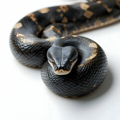 Obraz premium Coiled Snake Looking Directly at Camera Reptile Closeup