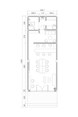 2 dimension floor plan with furniture layout design of store 60 meters squares, line black isolated on white background. Set 3