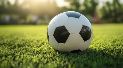 Obraz premium Soccer Ball on Lush Green Field: A Summer Sport Scene