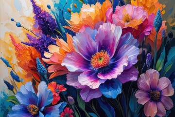 Emotional Abstract Flower Tapestry Art Showcasing Nature's Beauty