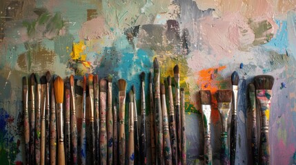 Colorful artist paintbrushes on a mixed media palette