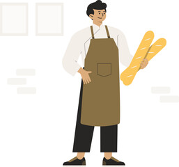 Chef Job Proffesion Baker Bakery Pastry Character Illustration Cake Cooking Bread Food Kitchen Cuisinier Croissant Dough Dessert Sweet Shop Business