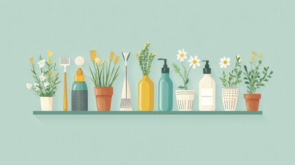 Gardening tools and plants display home digital artwork cozy atmosphere