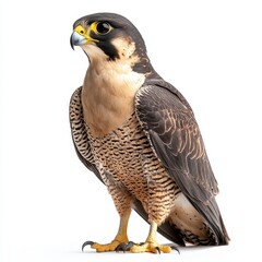 Fototapeta premium Brown Peregrine Falcon Perched on White Background
