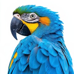 Obraz premium Vibrant Blue Macaw Portrait Against White Background