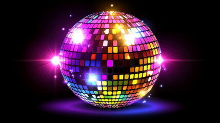 Vibrant disco ball casting colorful reflections, celebrating dynamic energy and abstract party vibes