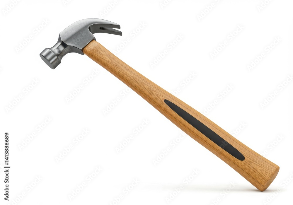 Aufkleber a claw hammer with a wooden handle lying diagonally on a white background in a studio setting view