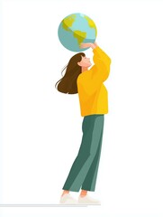 Fototapeta premium Woman holding globe with care, illustrating environmental responsibility and global awareness. Concept of planet protection and Earth Day celebration