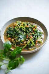 A plate of stir fry Pepperomia pellucida herb