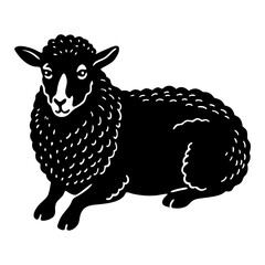 Silhouette of a lying down black sheep