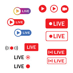 Live Streaming Icons Set – Play Buttons and Broadcast Symbols Collection