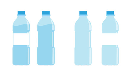 Plastic Water Bottle Variations – Vector Set with Full and Empty