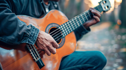 Fototapeta premium Latino street musician playing guitar