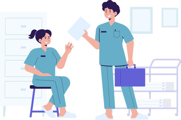 Medical Hospital Doctor Nurse Medicine Health Care Character Illustration Cartoon Profession Teamwork Specialist Clinic Job Team Staff People Career Paramedic