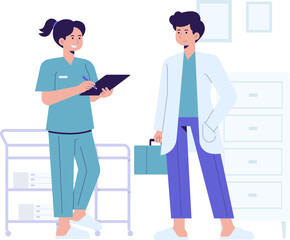 Medical Hospital Doctor Nurse Medicine Health Care Character Illustration Cartoon Profession Teamwork Specialist Clinic Job Team Staff People Career Paramedic